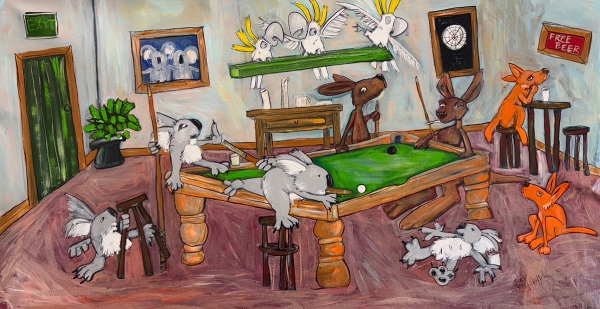 The Pool Room - Acrylic and charcoal on canvas Canvas Original