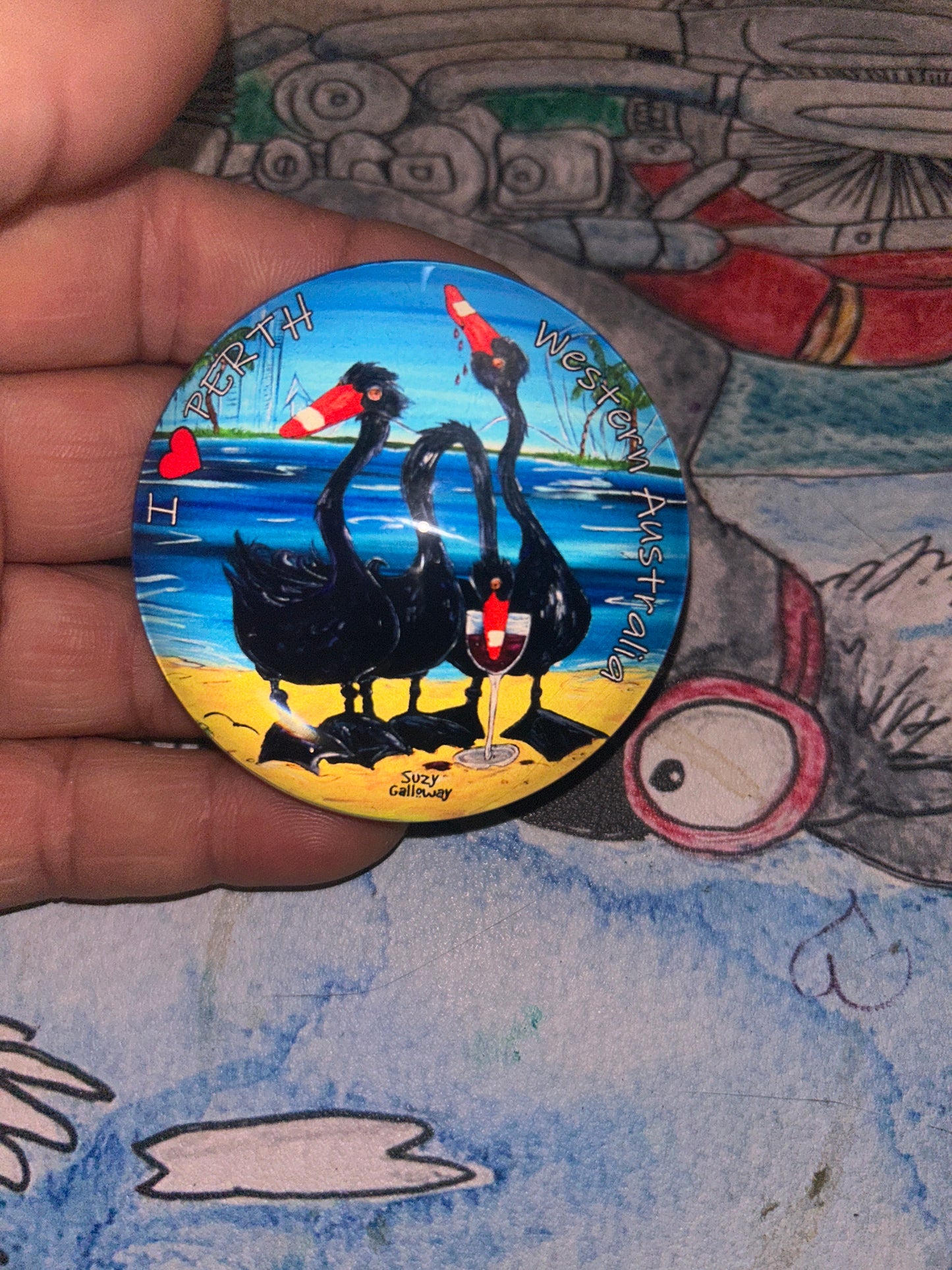 Magnet Glass Dome - Black Swan I ❤️ Perth Design