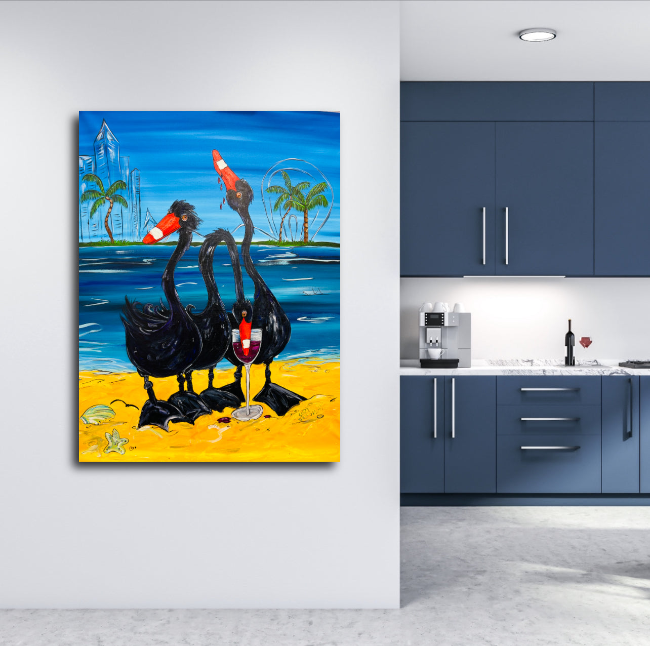 A Bevy of Swans drinking a bevvie on the Swan (sold)