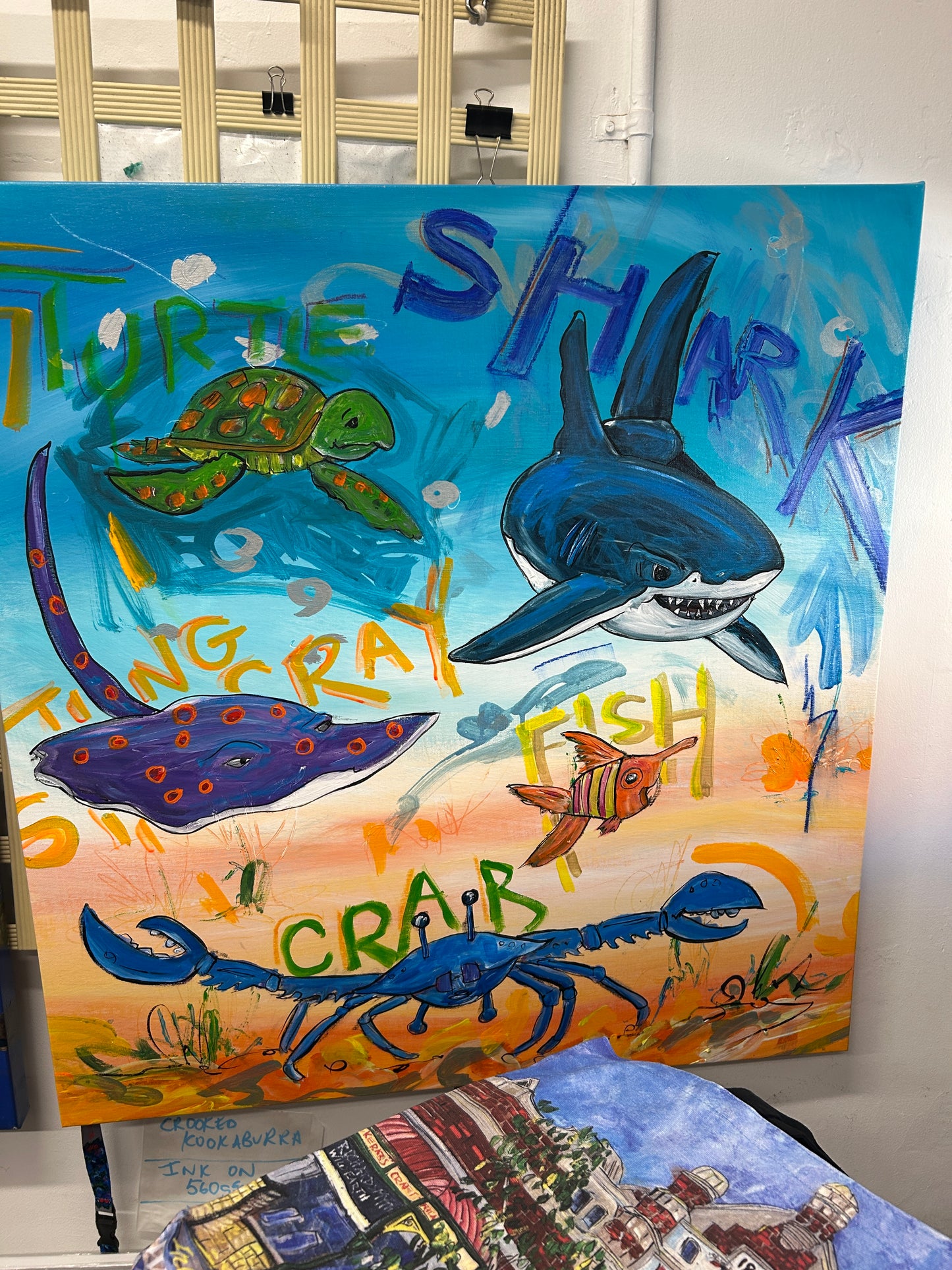 Shark, stingray, crab, fish, turtle
