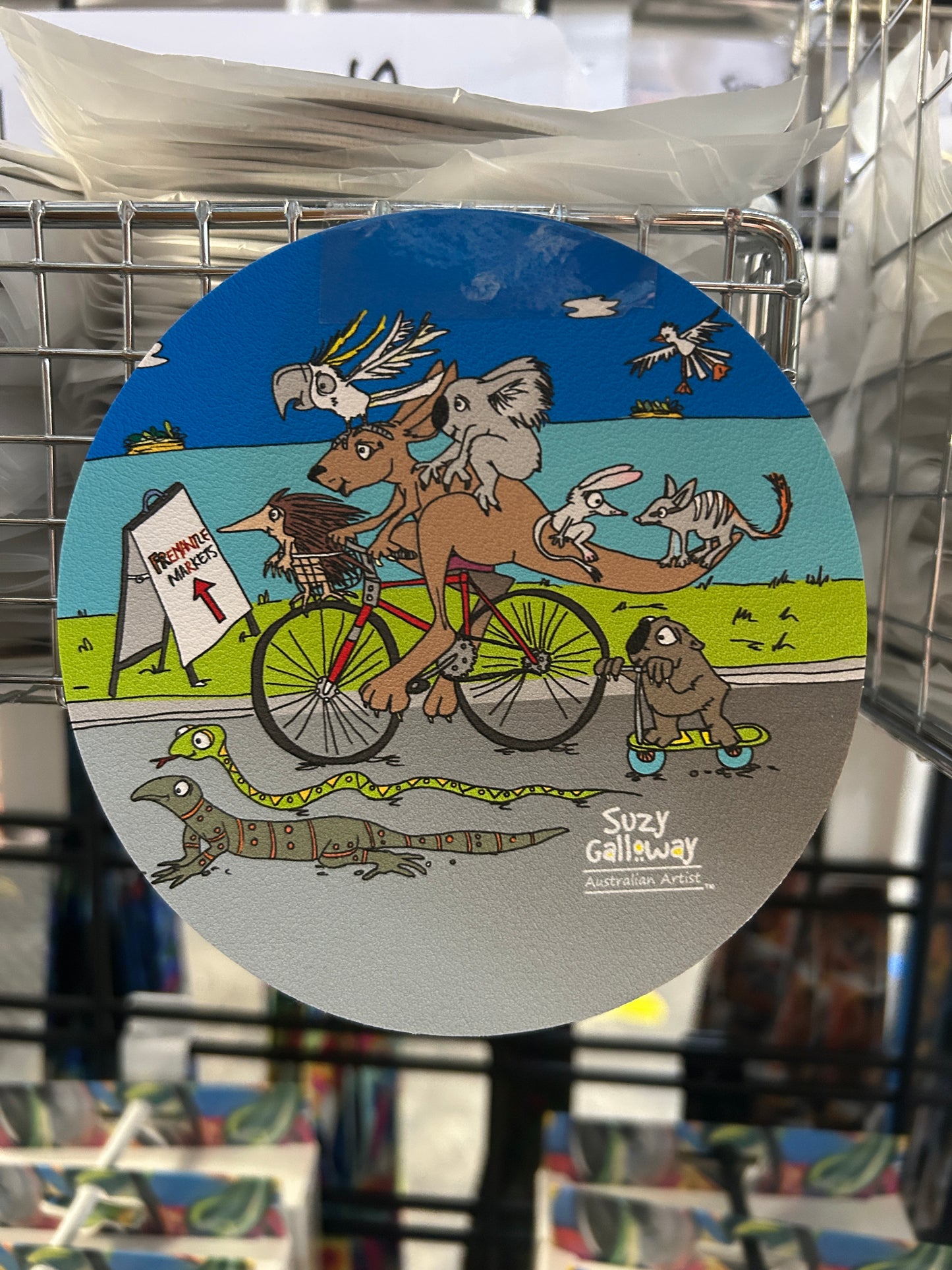 Kangaroo and crew on bike coaster