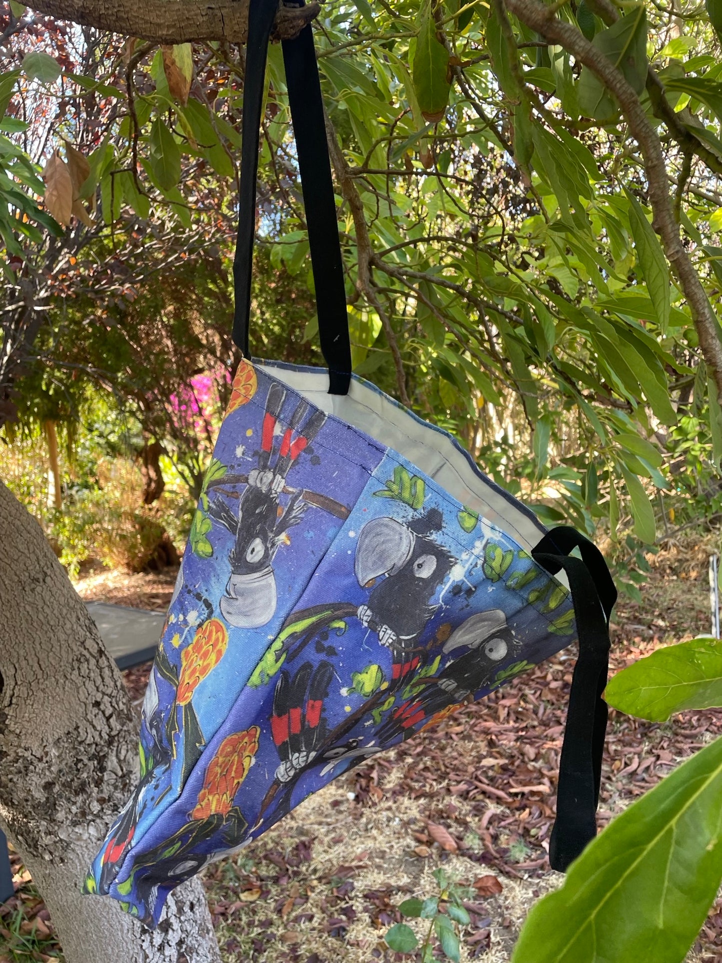 Black Cockatoo Cotton Canvas Large Bag