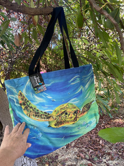 Green Turtle Cotton Canvas Large Bag