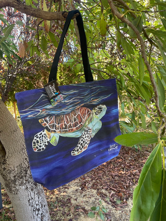 Blue Turtle Cotton Canvas Large Bag