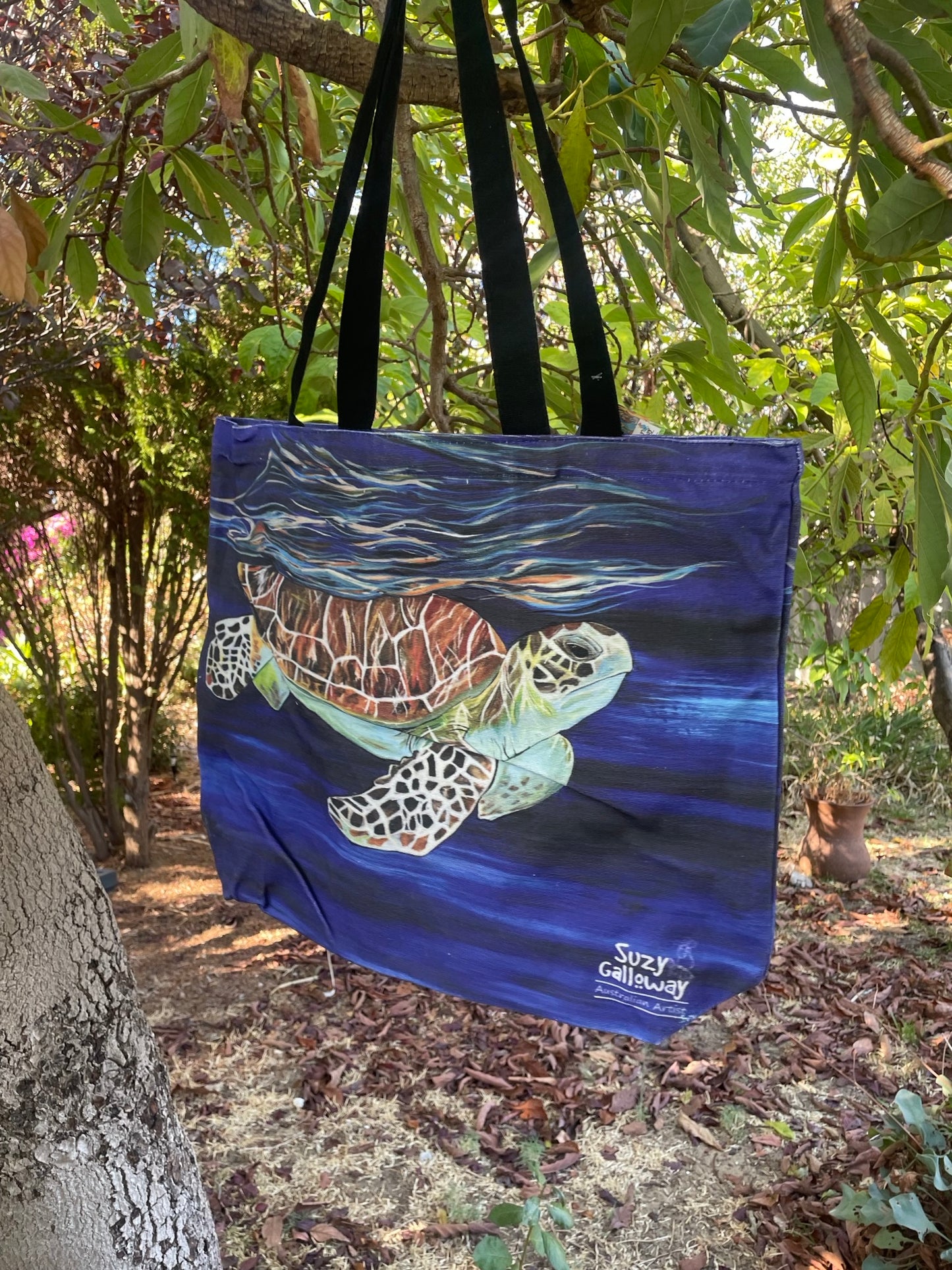 Blue Turtle Cotton Canvas Large Bag
