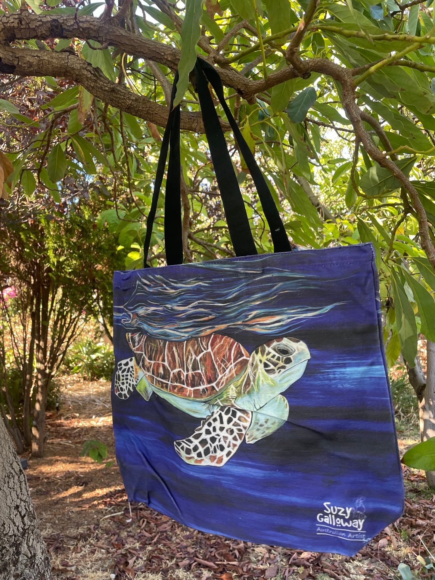 Blue Turtle Cotton Canvas Large Bag