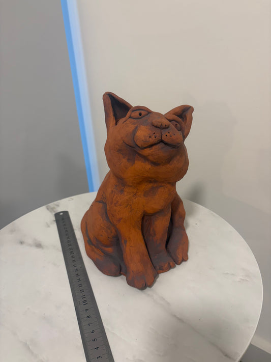 Cat Cat Terracotta Hand built Scuplture