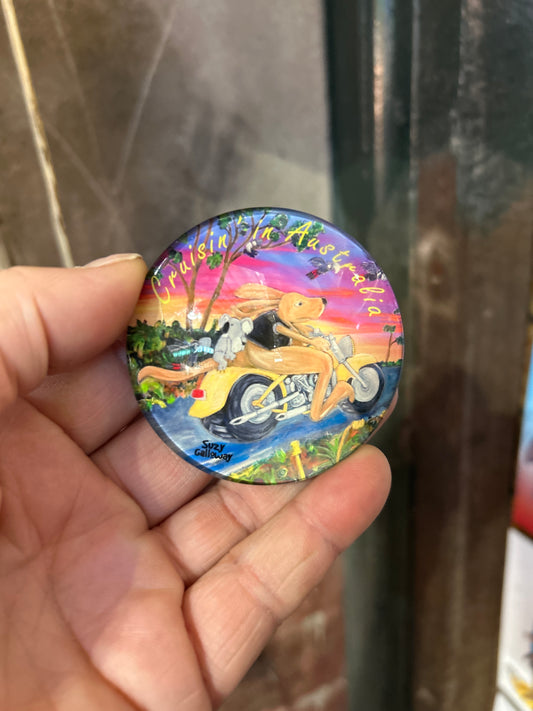 Magnet Glass Dome - Kangaroo on Motorbike Design