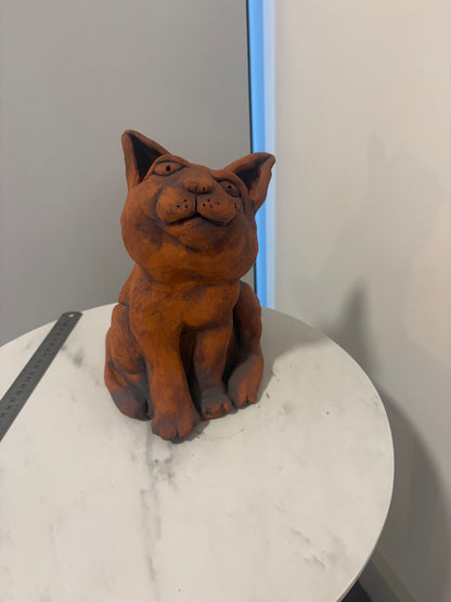 Cat Cat Terracotta Hand built Scuplture