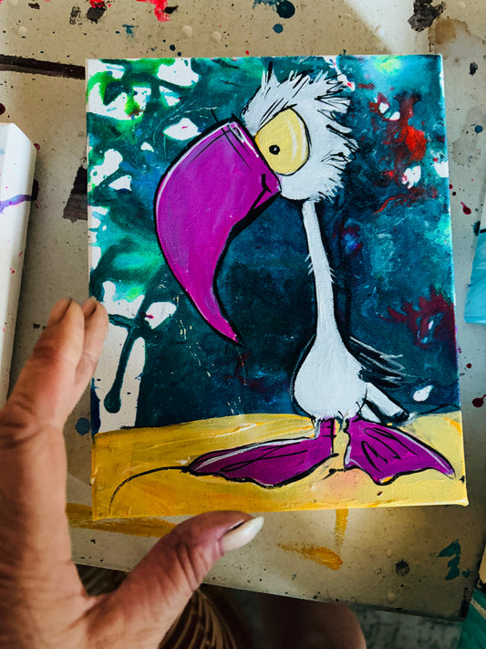 June Series Pelican 4 - Ink and Acrylic on Canvas Original SOLD