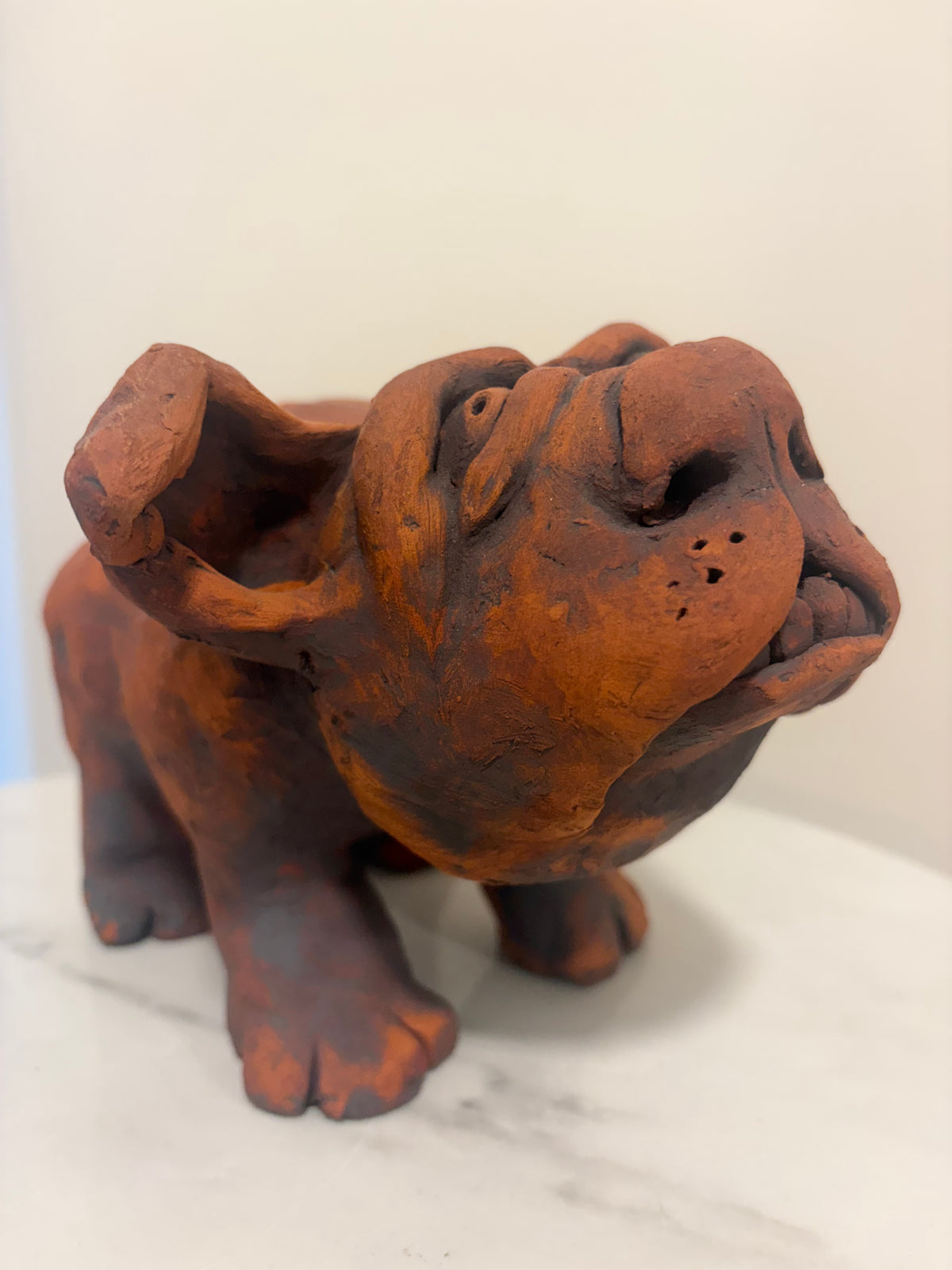 Heathrow the Big Little Dog, Terracotta Hand built Scuplture