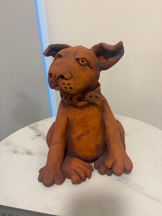 Nellie the Girl Dog, Terracotta Hand built Scuplture