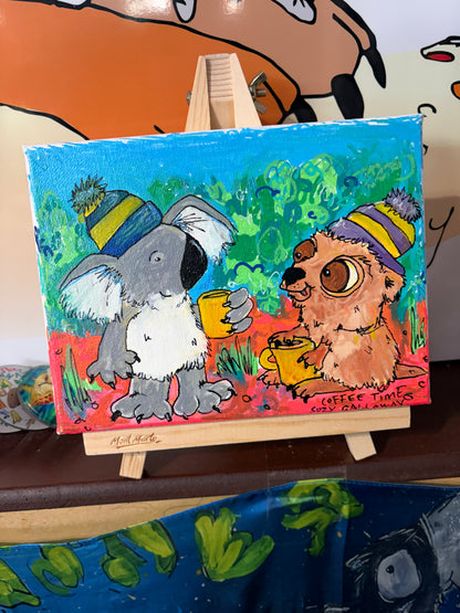 Coffee Time Koala and Quokka  - Posca Pen Canvas Original