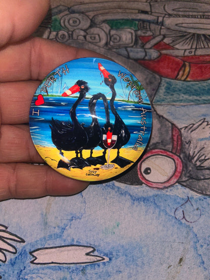 Magnet Glass Dome - Black Swan I ❤️ Perth Design
