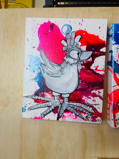 Chicken - Ink and Acrylic on Canvas Original