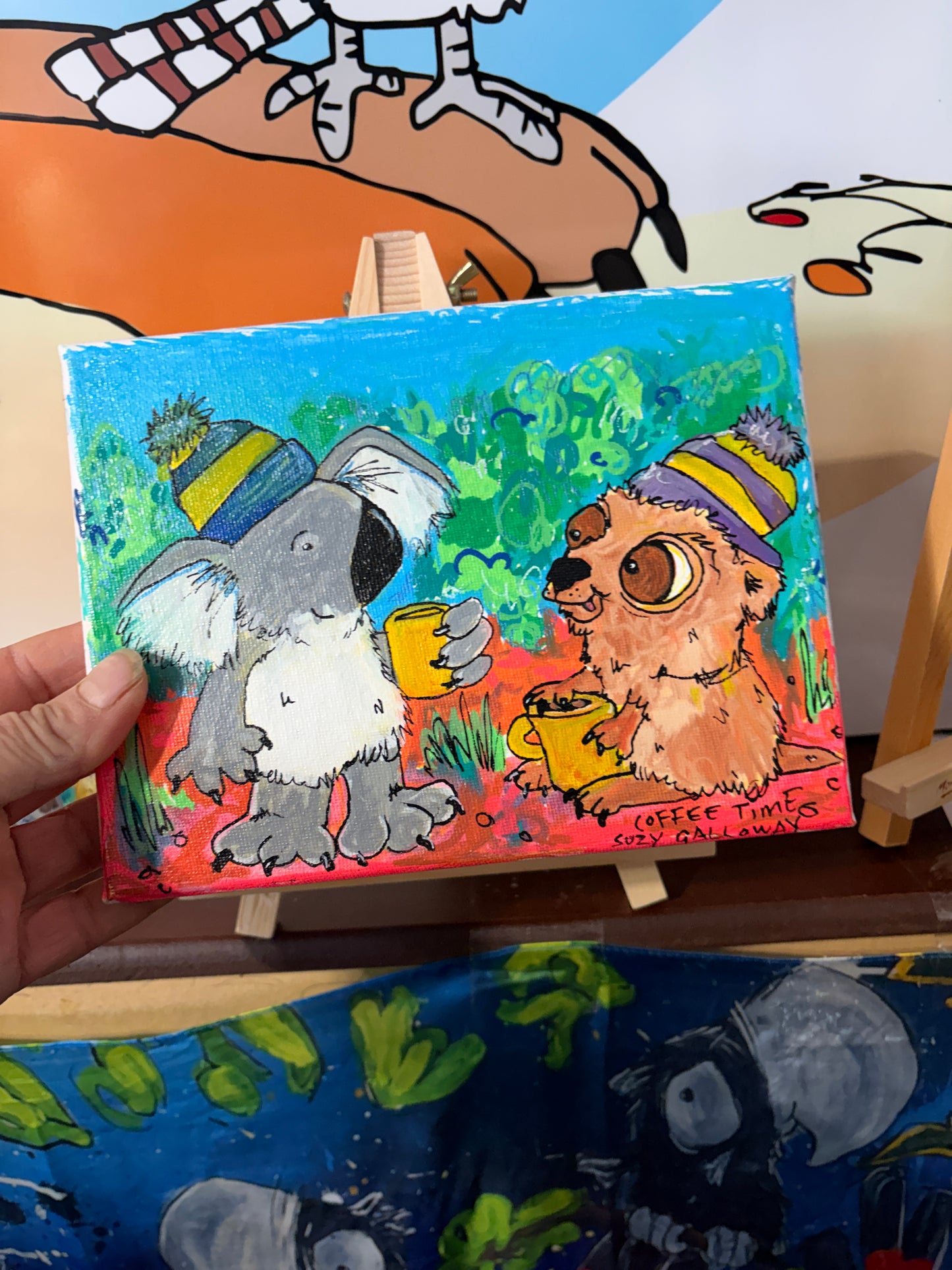 Coffee Time Koala and Quokka  - Posca Pen Canvas Original