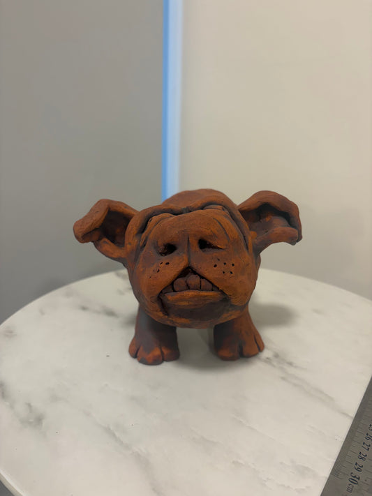 Heathrow the Big Little Dog, Terracotta Hand built Scuplture