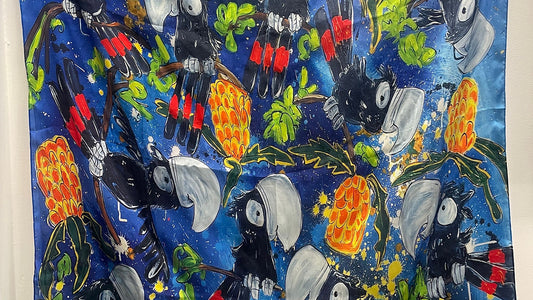 Black red tail cockatoo scarf 90cm x 90cm